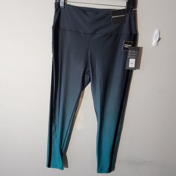 BCBGMAXAZRIA teal ombre velvet trimmed active athletic leggings size large new!! - Picture 3 of 12